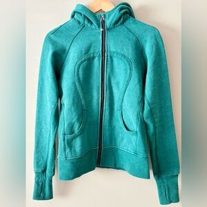 Lululemon Scuba Hoodie 1.0 Teal Green “Om Your Happy” Size 8 Rare Vintage